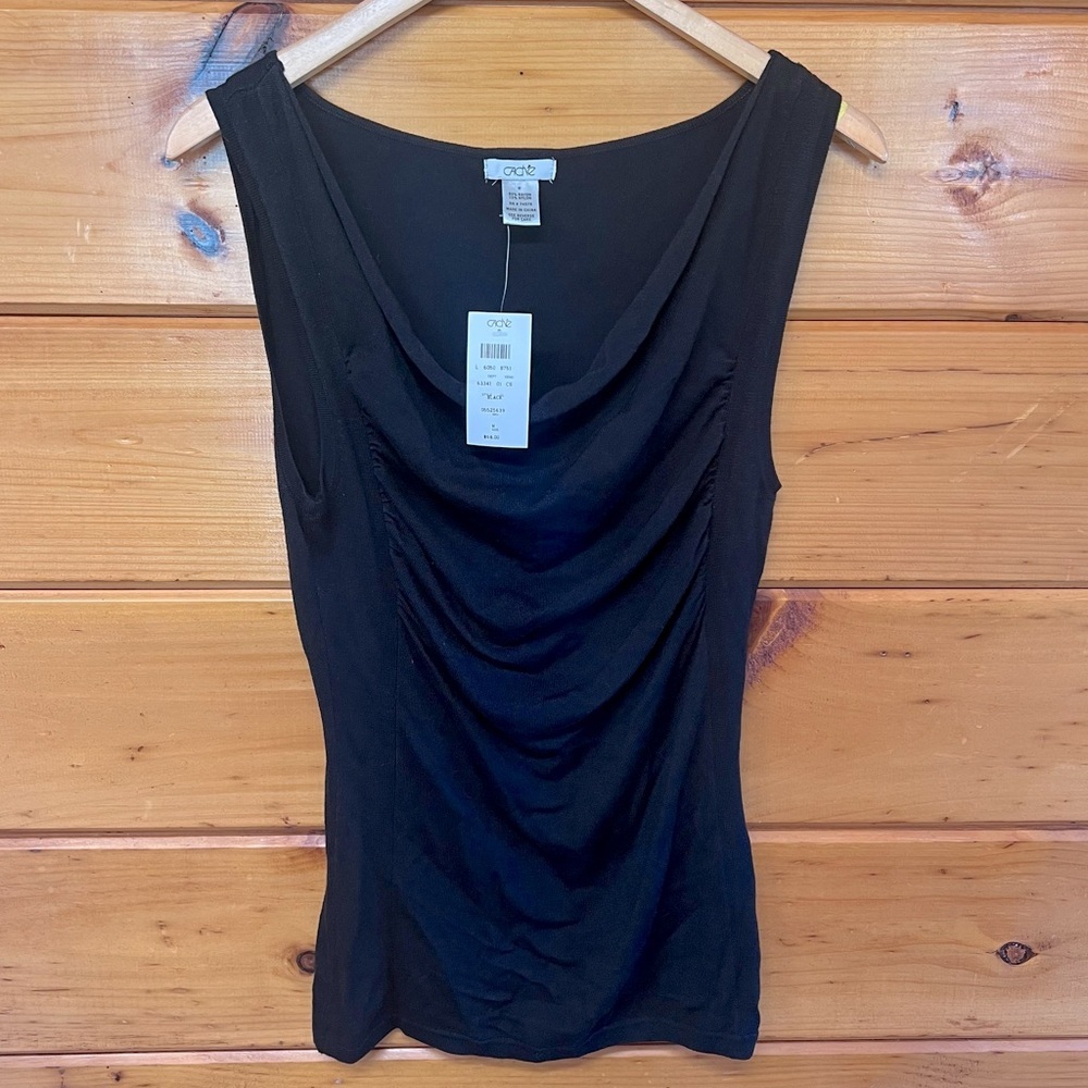 Cache Black Drape Neck Tank Draped Knit Top M